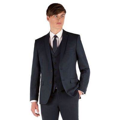 Red Herring Navy twill 2 button slim fit suit jacket
